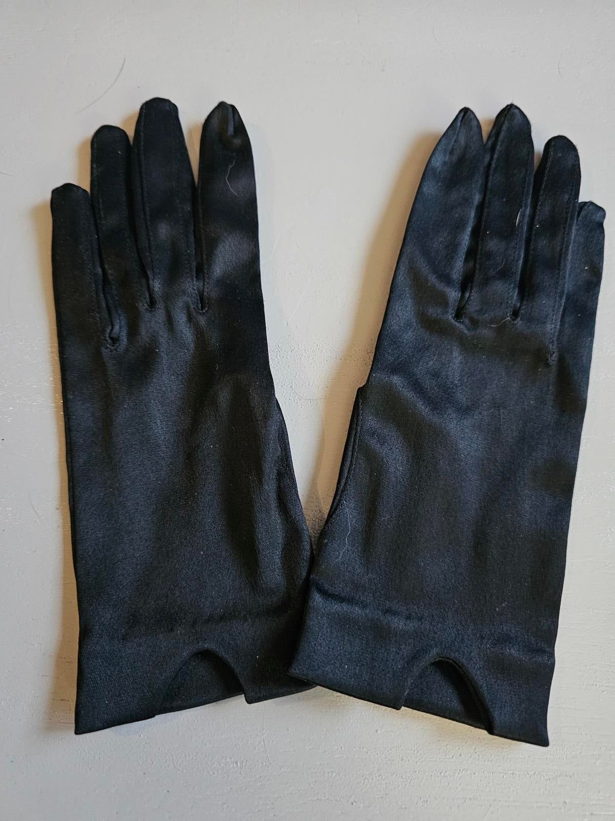 Vintage Black Satin Dress Gloves Mid-Length Evening Formal Classic Retro