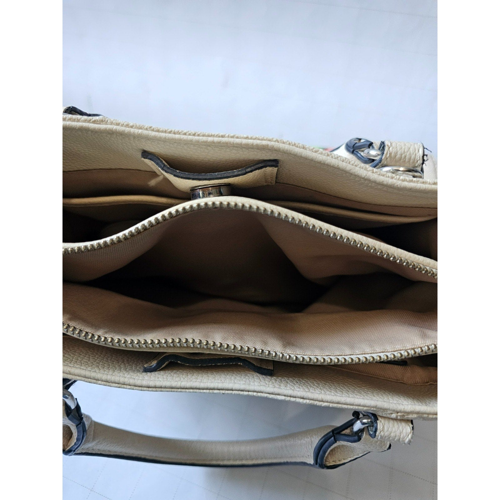 Dana Buchman Floral Print Satchel Tote Bag Cream Faux Leather DB Monogram