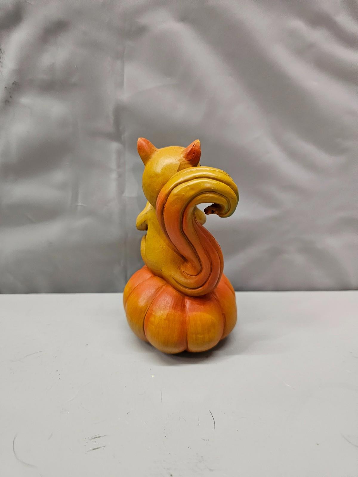 Fall Squirrel Pumpkin Figurine Gather Decor Woodland Autumn Accent