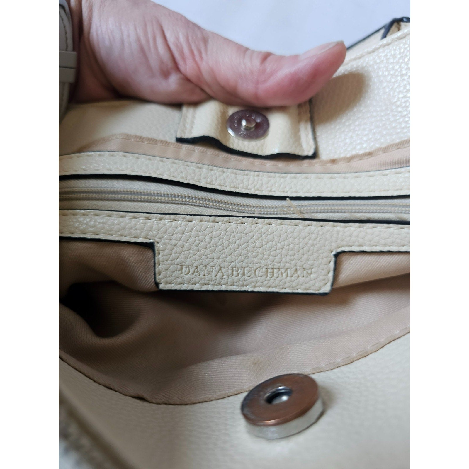 Dana Buchman Floral Print Satchel Tote Bag Cream Faux Leather DB Monogram