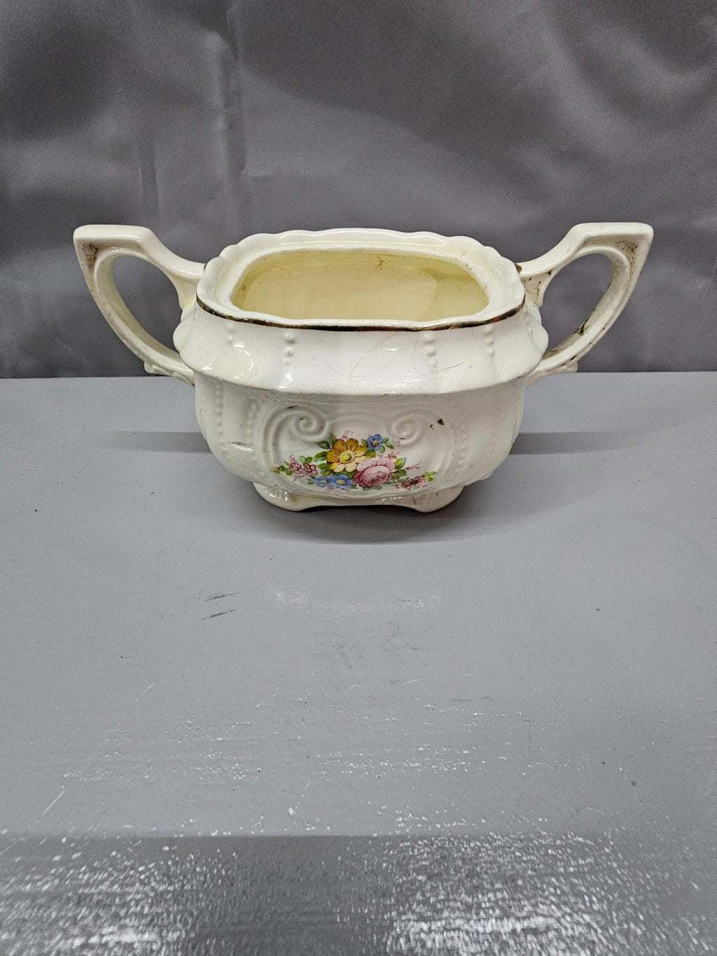 Antique Thompson’s Old Liverpool Ware Sugar Bowl 1868 Floral Double-Handled