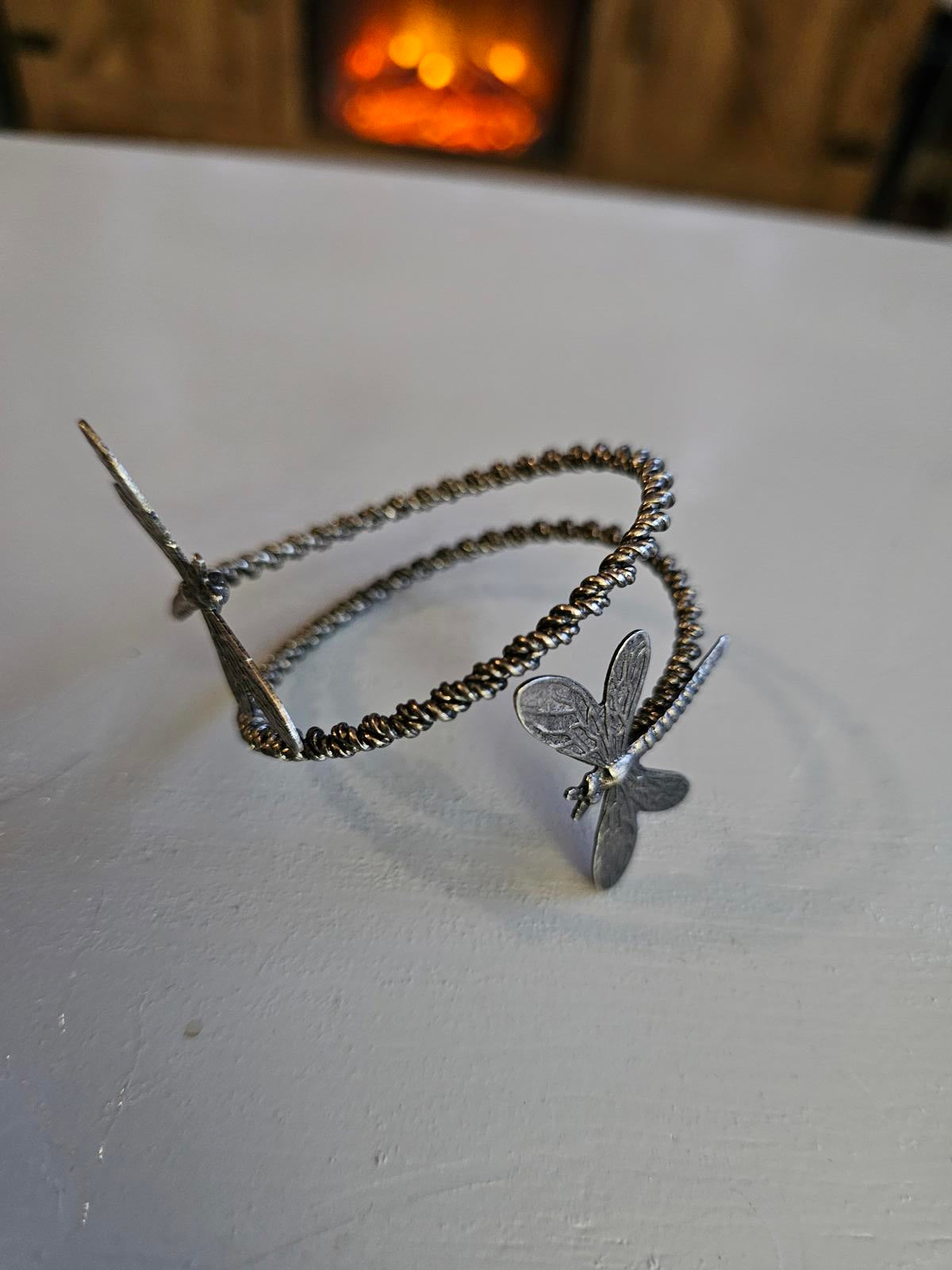 Vintage Inspired Dragonfly Wrap Bracelet Silver Tone Adjustable Boho Jewelry