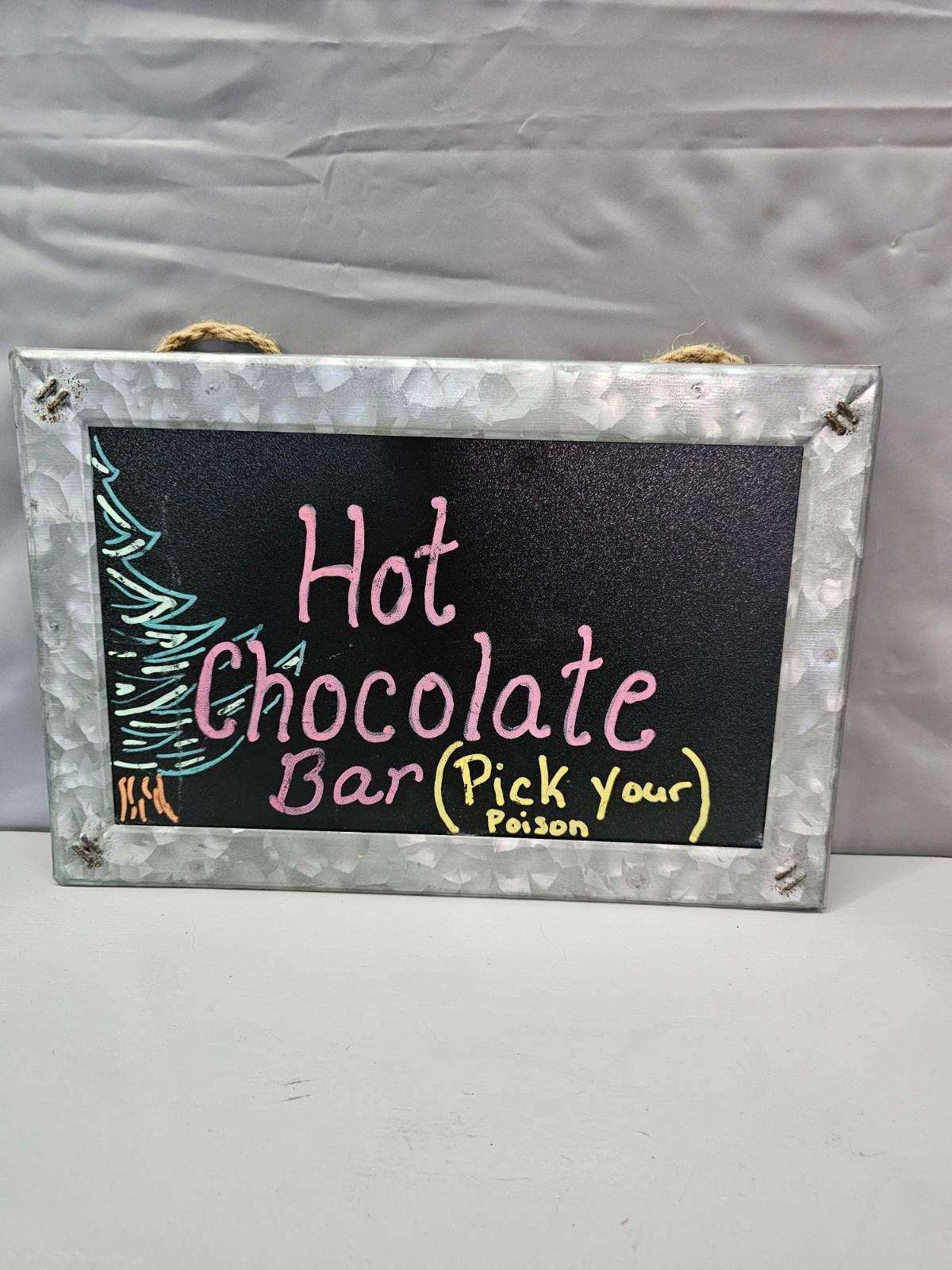 Rustic Galvanized Metal Chalkboard Sign “Hot Chocolate Bar (Pick Your Poison)”