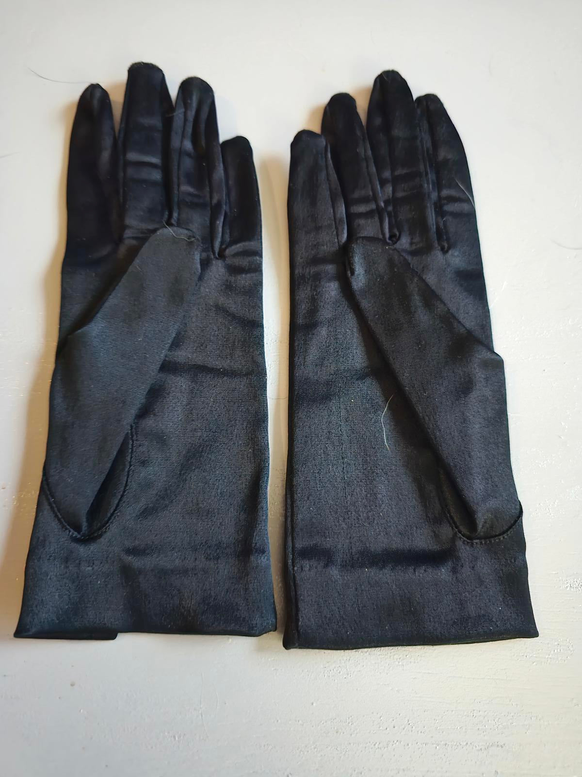 Vintage Black Satin Dress Gloves Mid-Length Evening Formal Classic Retro