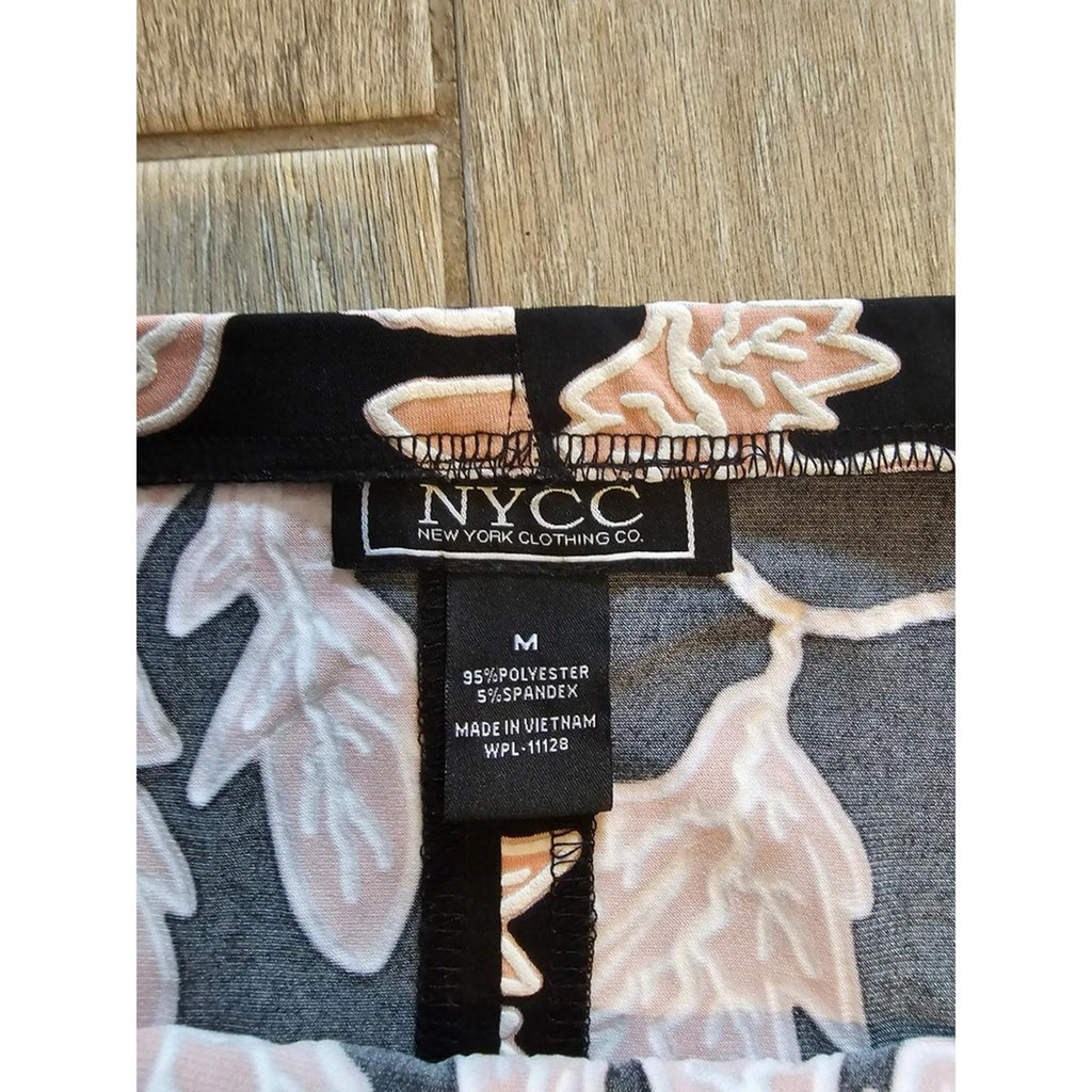 NYCC Black Pink Floral Pencil Skirt Medium Stretch Pull On