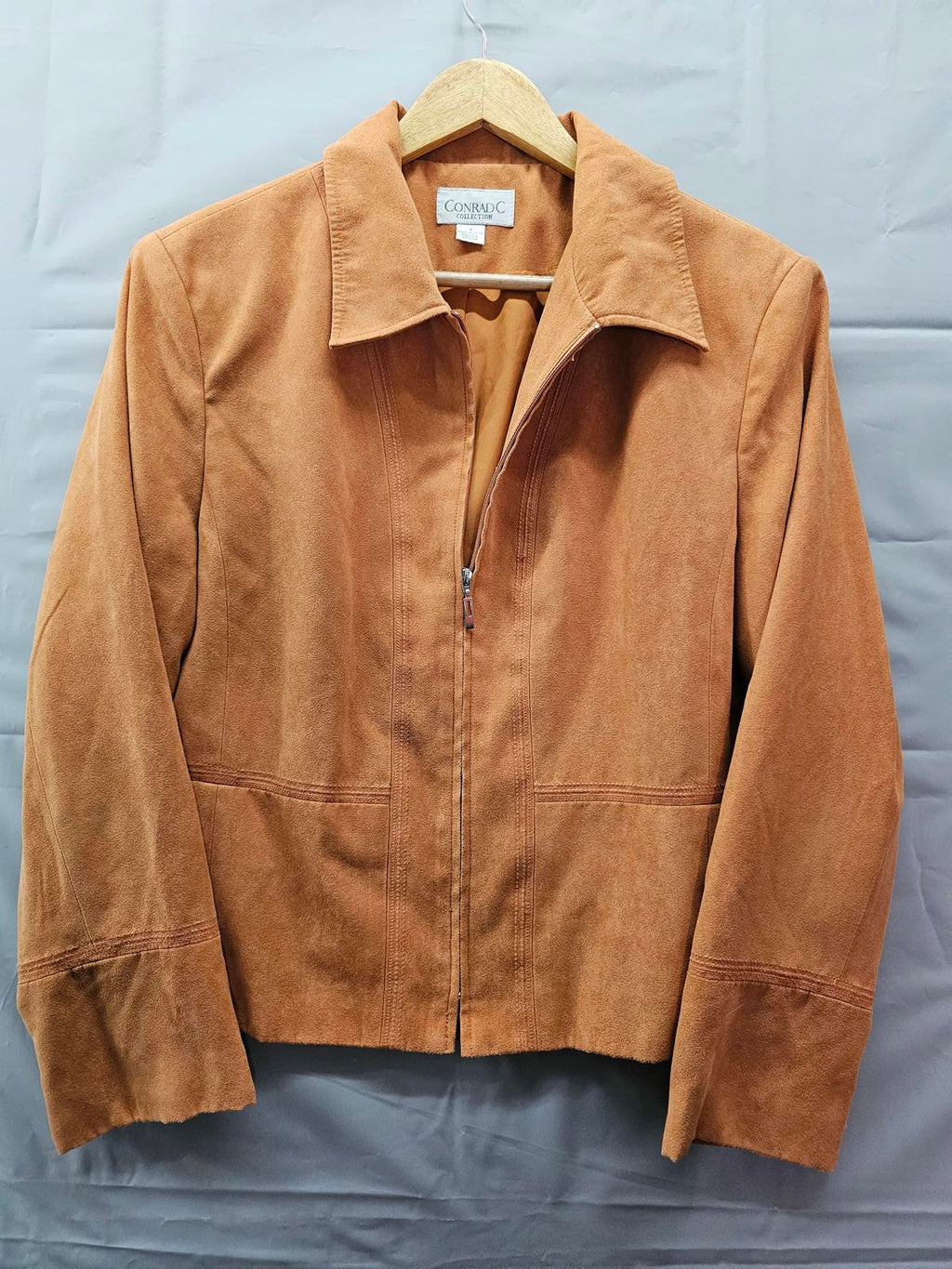 Conrad C Collection Faux Suede Zip Jacket Camel Brown Women’s 10