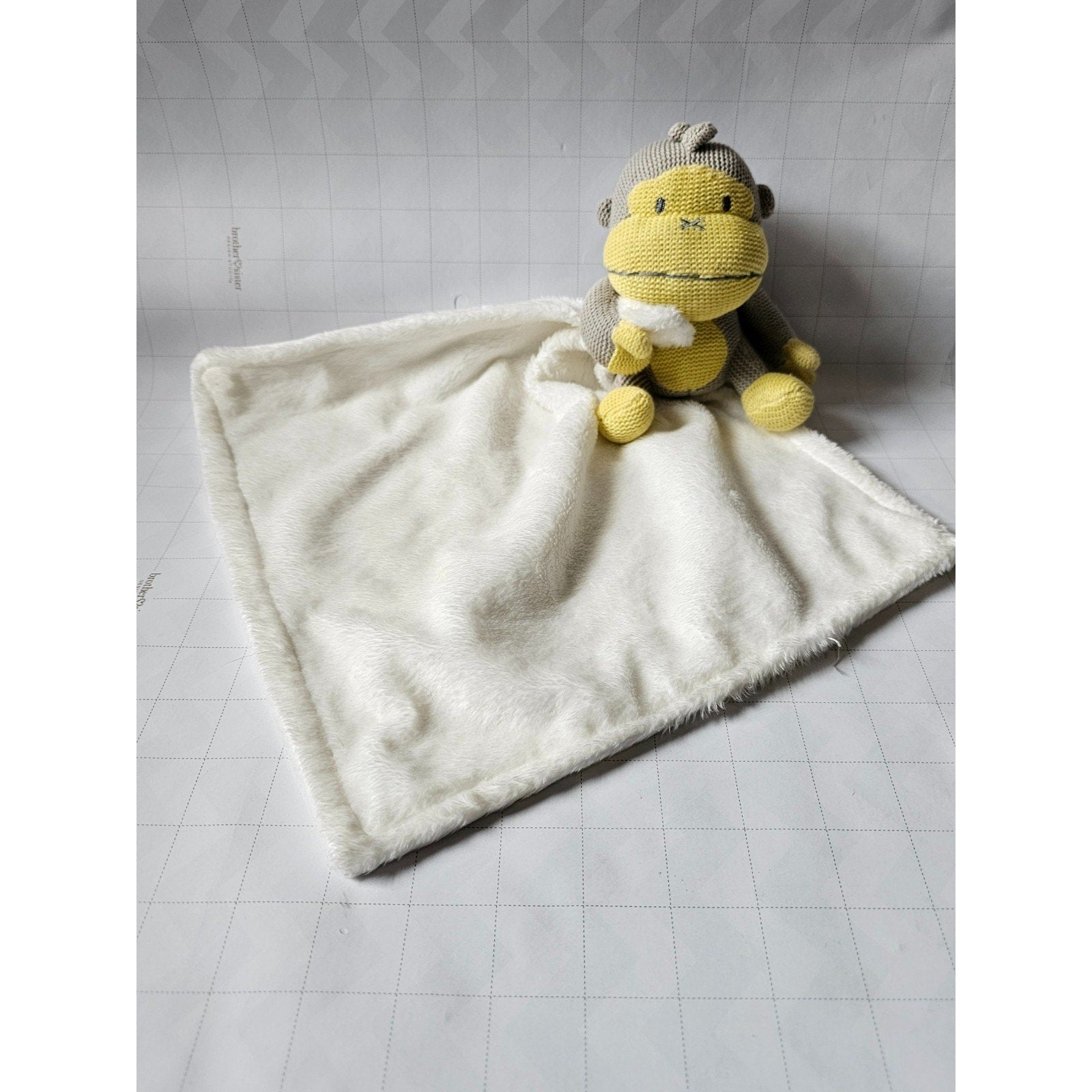 Baby Bum Sun Bum Knit Monkey Lovey Plush Security Blanket Yellow Gray White