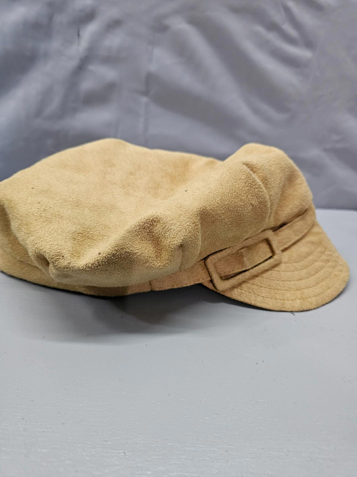 Betmar New York Tan Suede Newsboy Cap Vintage Style with Floral Lining
