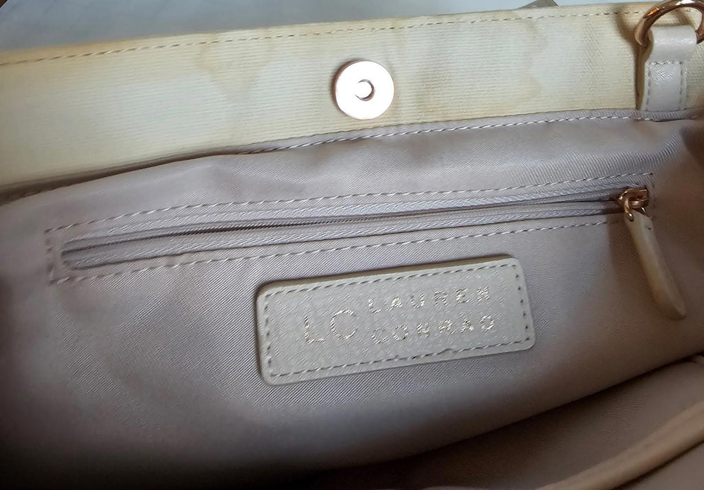 LC Lauren Conrad Canvas Tote Bag Faces Print Beige Cream Tan Purse Kohl’s
