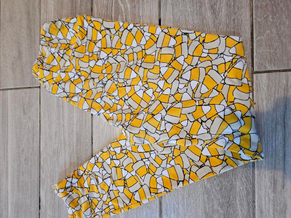 Lularoe OS Leggings Candy Corn Print Yellow White Halloween Fall Buttery Soft