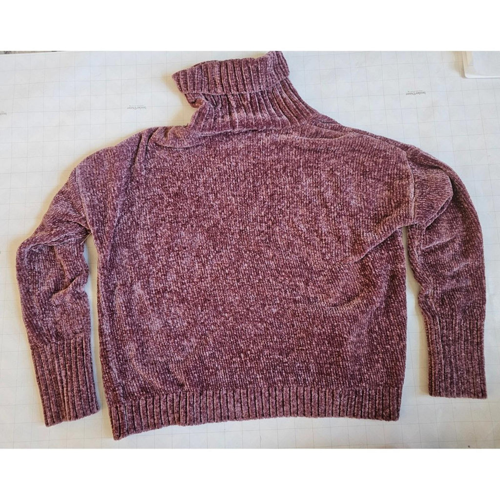 Pink Rose Purple Turtleneck Knit Pullover Sweater Women's Large