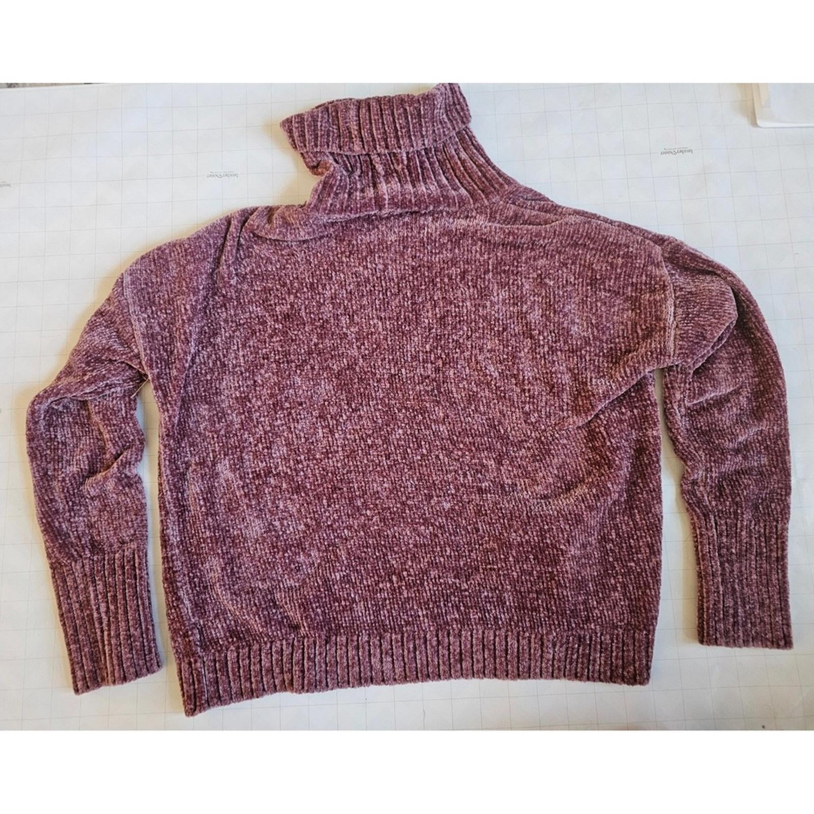 Pink Rose Purple Turtleneck Knit Pullover Sweater Women's Large