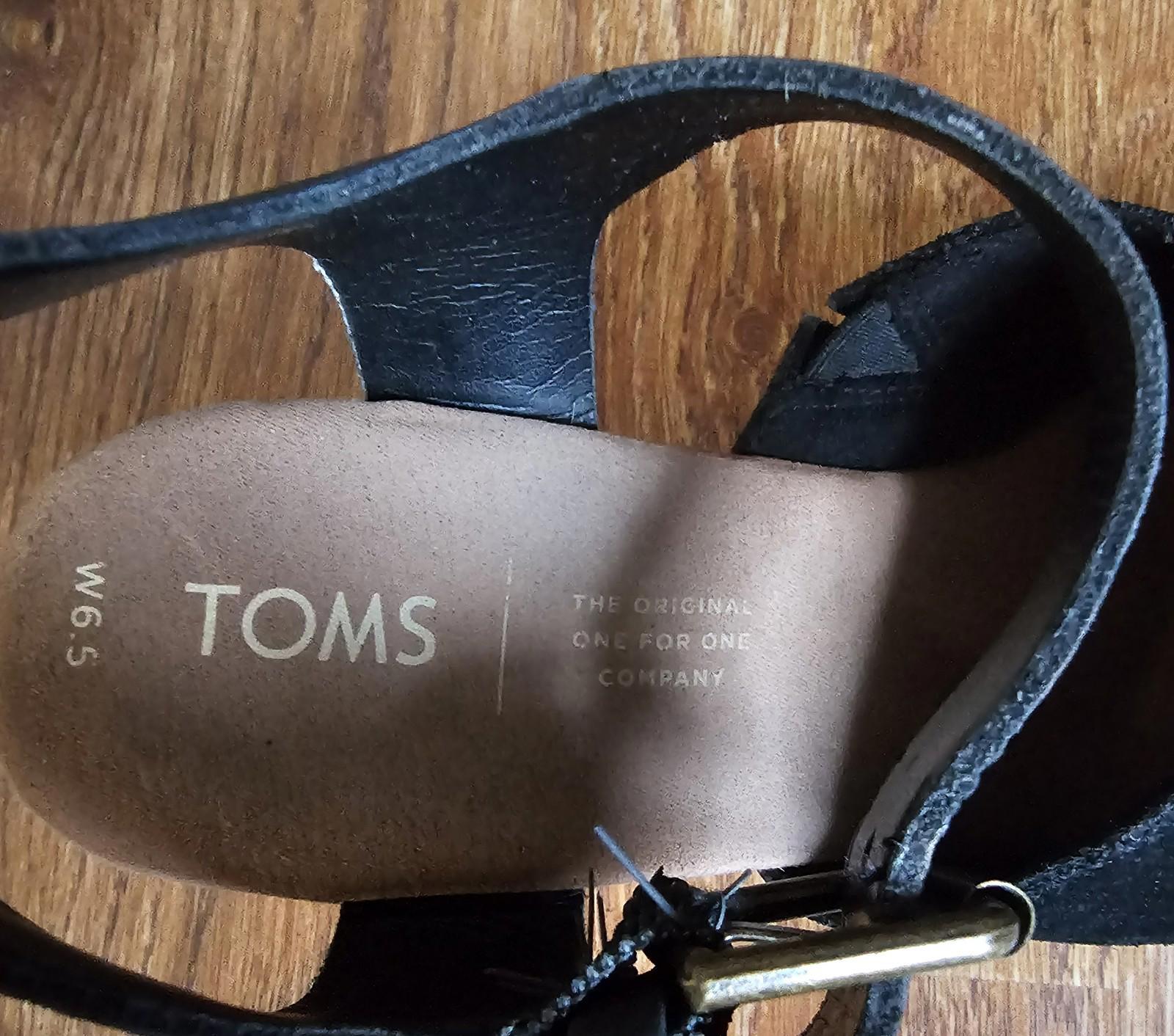 TOMS Womens Tropez Wedge Sandals Black Suede Leather Size 6.5