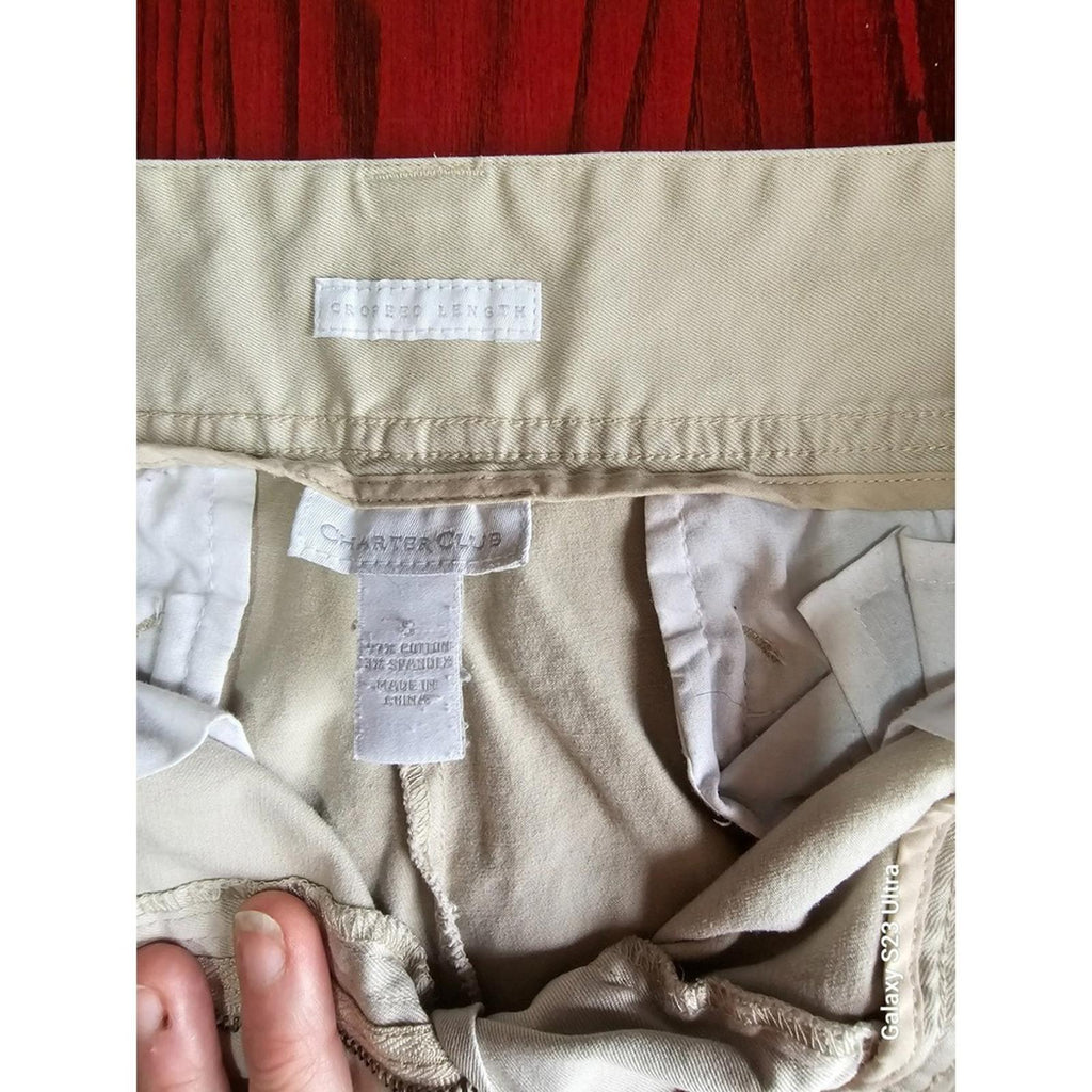 Charter Club Cream Crop Pants Size 8 Classic Fit Button Hem Casual