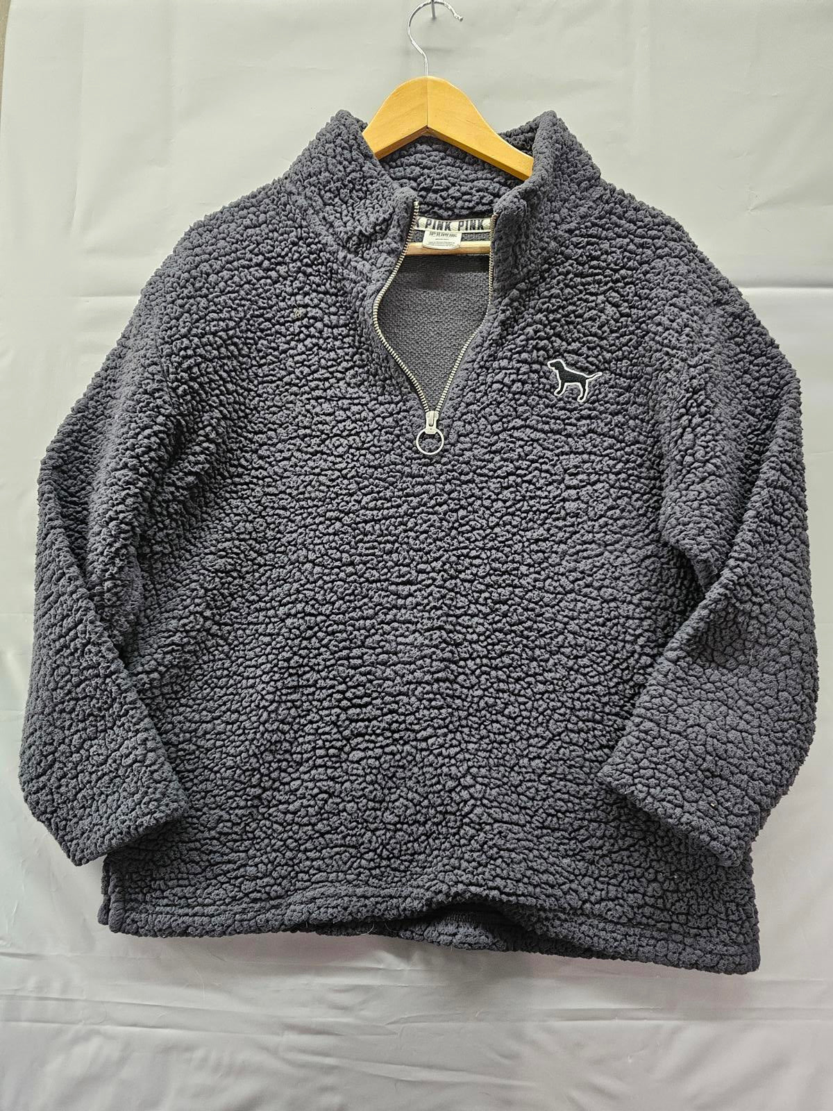 Victoria’s Secret PINK Gray Sherpa 1/4 Zip Pullover Sweatshirt Women’s Medium