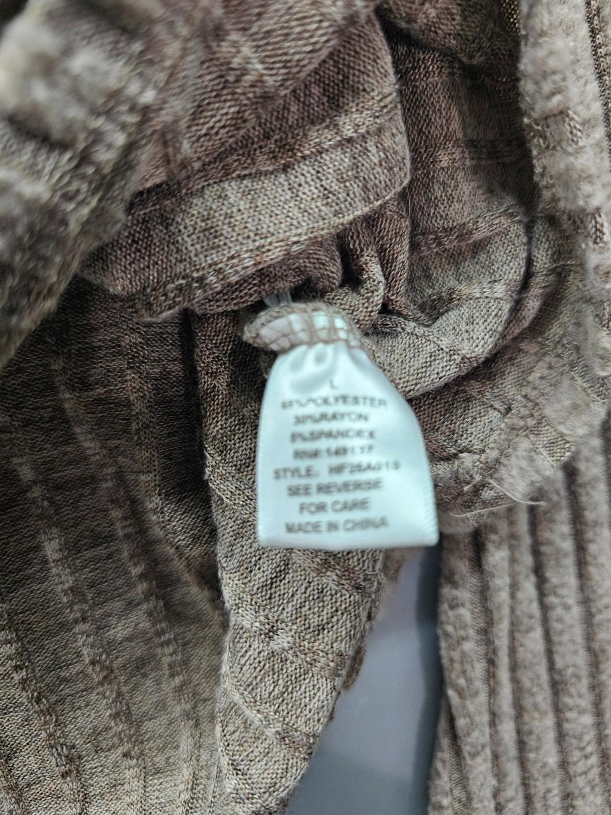 HYFVE Women’s Ribbed Knit Sweater Top Taupe Long Sleeve Ruched Size Large