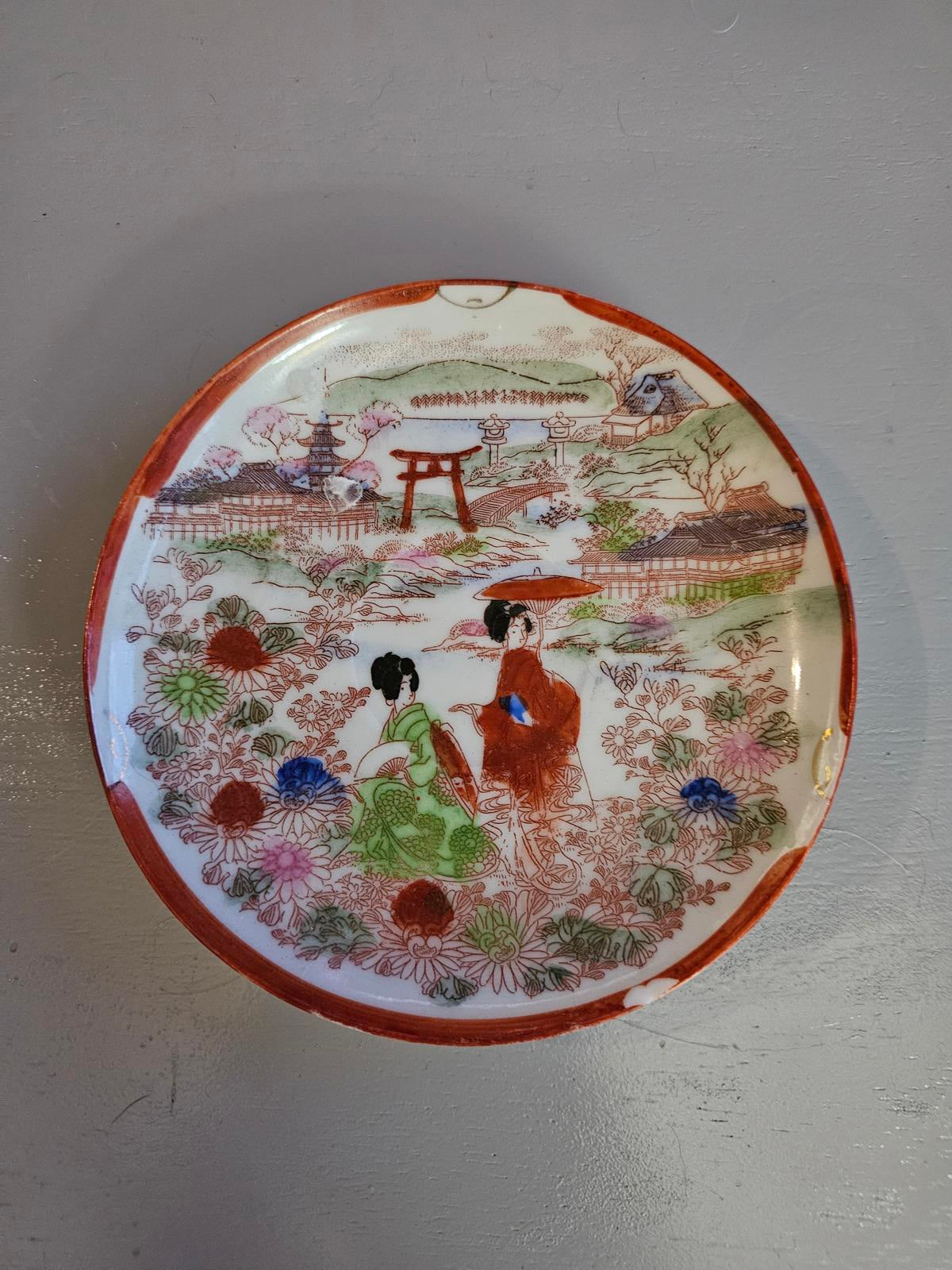 Vintage Hand Painted Japan Plate Geisha Scene 5.5" Decorative Porcelain
