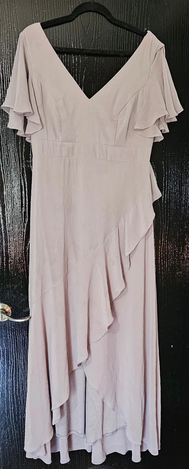 Ever Pretty Gray Chiffon Bridesmaid Dress 2XL US16 VNeck Ruffle Hem
