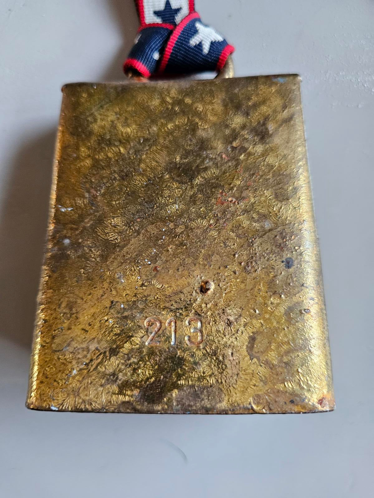 Vintage U.S. Ski Team Brass Cowbell #213 Patriotic Ribbon Rare Memorabilia