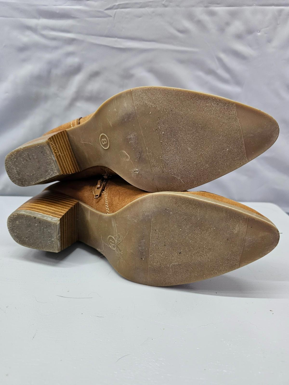 St. John’s Bay Tan Suede Ankle Booties Western Stacked Heel Zip Boot