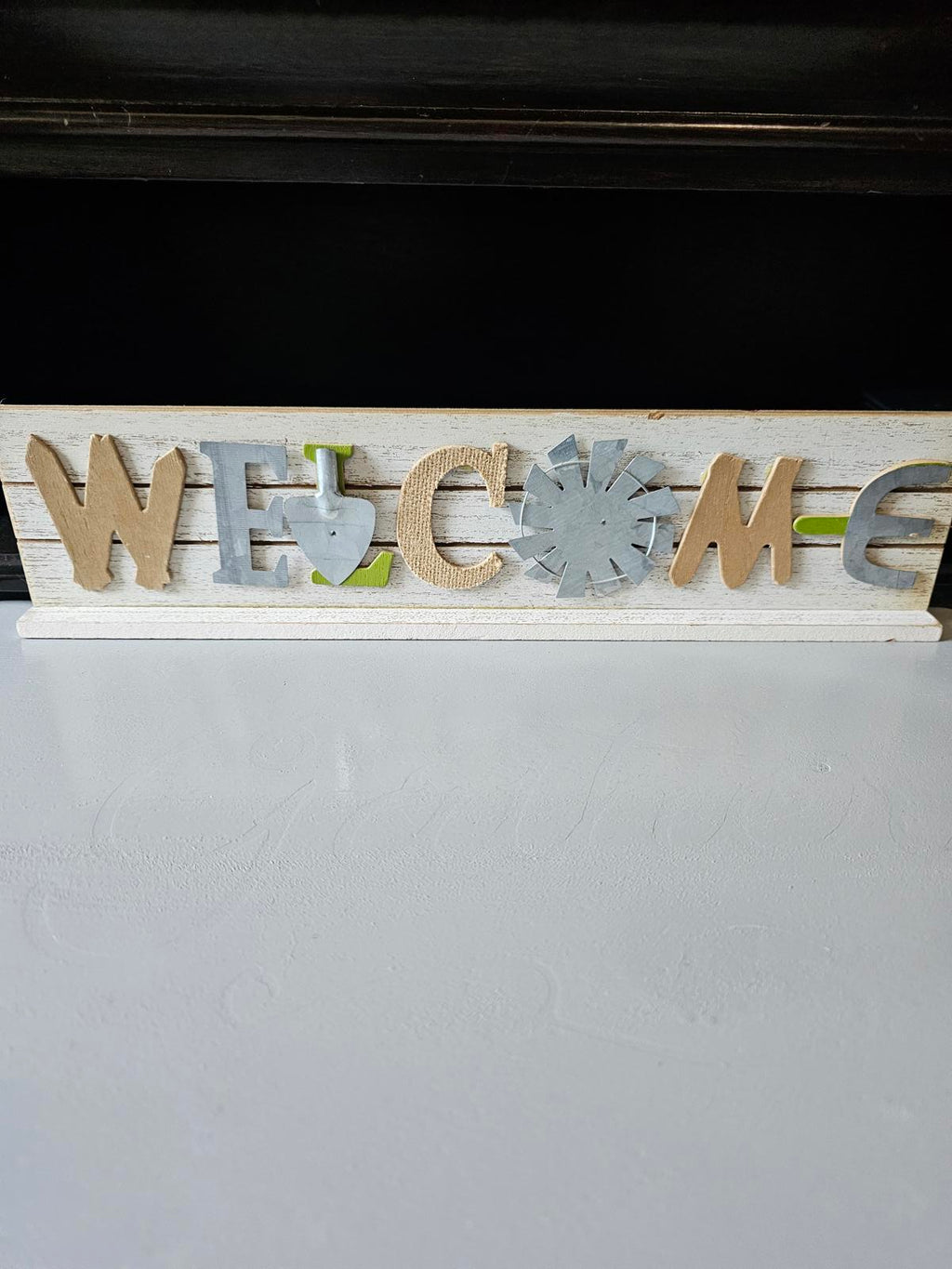 Rustic “WELCOME” Wooden Table Sign Mixed Material Farmhouse Decor