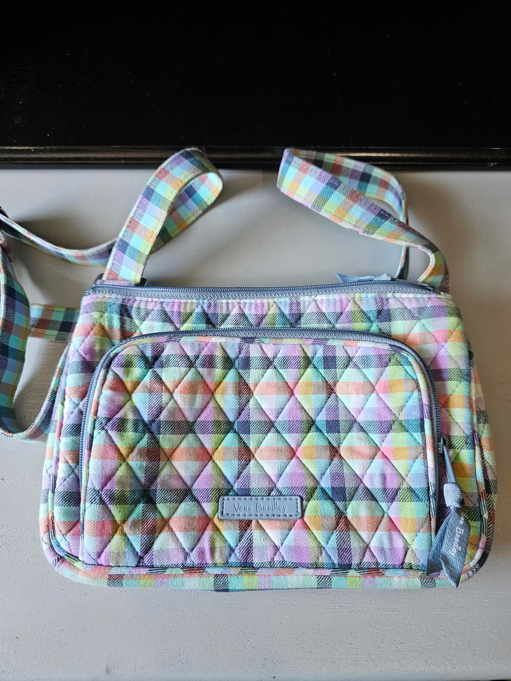 Vera Bradley Small Crossbody Purse Pastel Plaid Quilted Cotton Adjustable Strap
