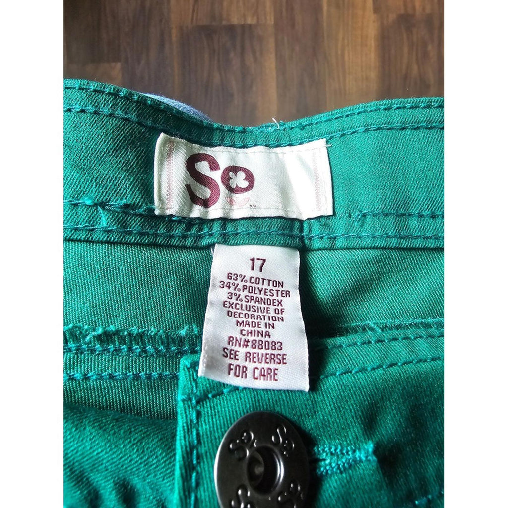 SO Kelly Green Skinny Jeans Size 17 Stretch Bold Color Denim