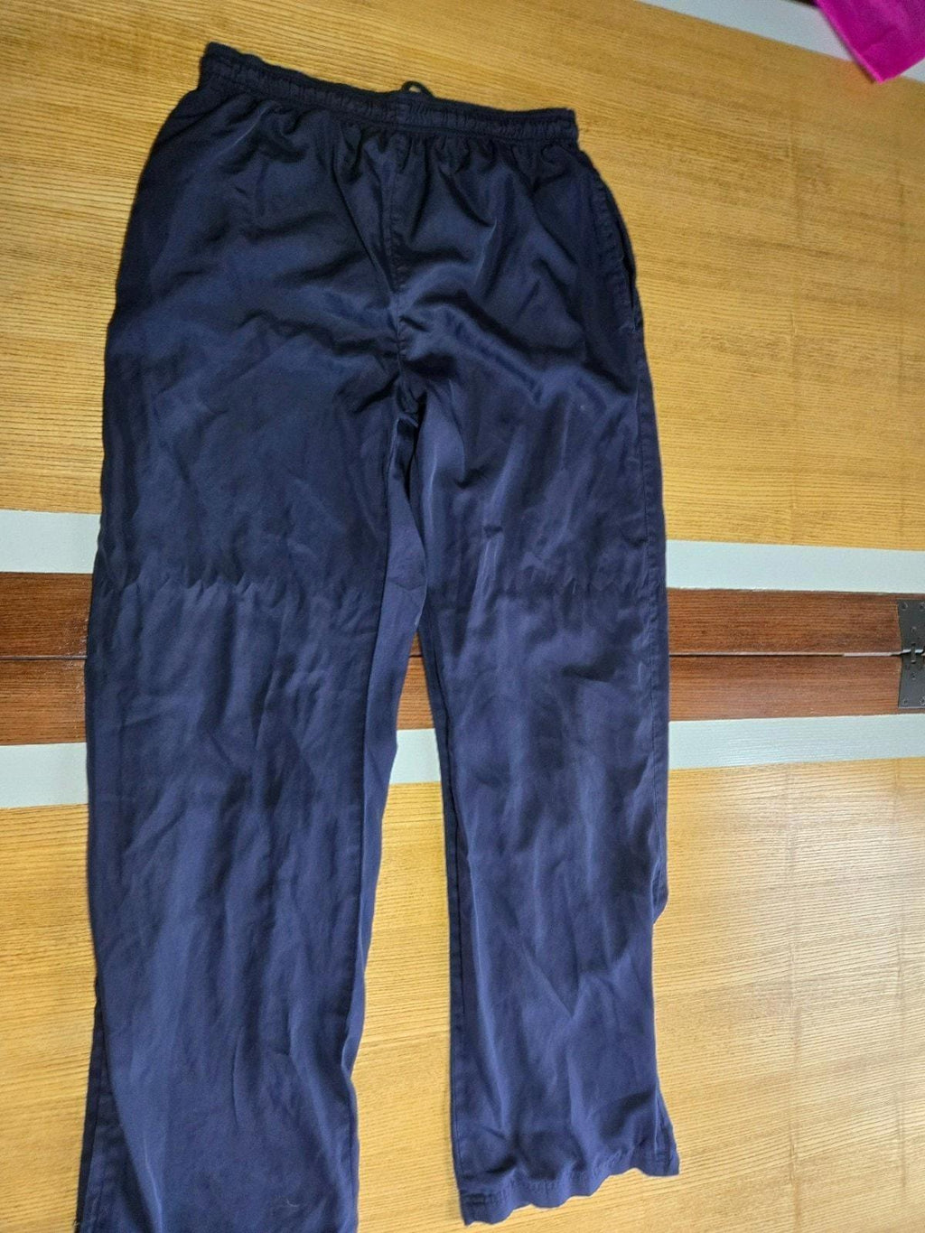 Jerzees Navy Activewear Pants Medium Lined Zip Ankle Pockets See Flaw