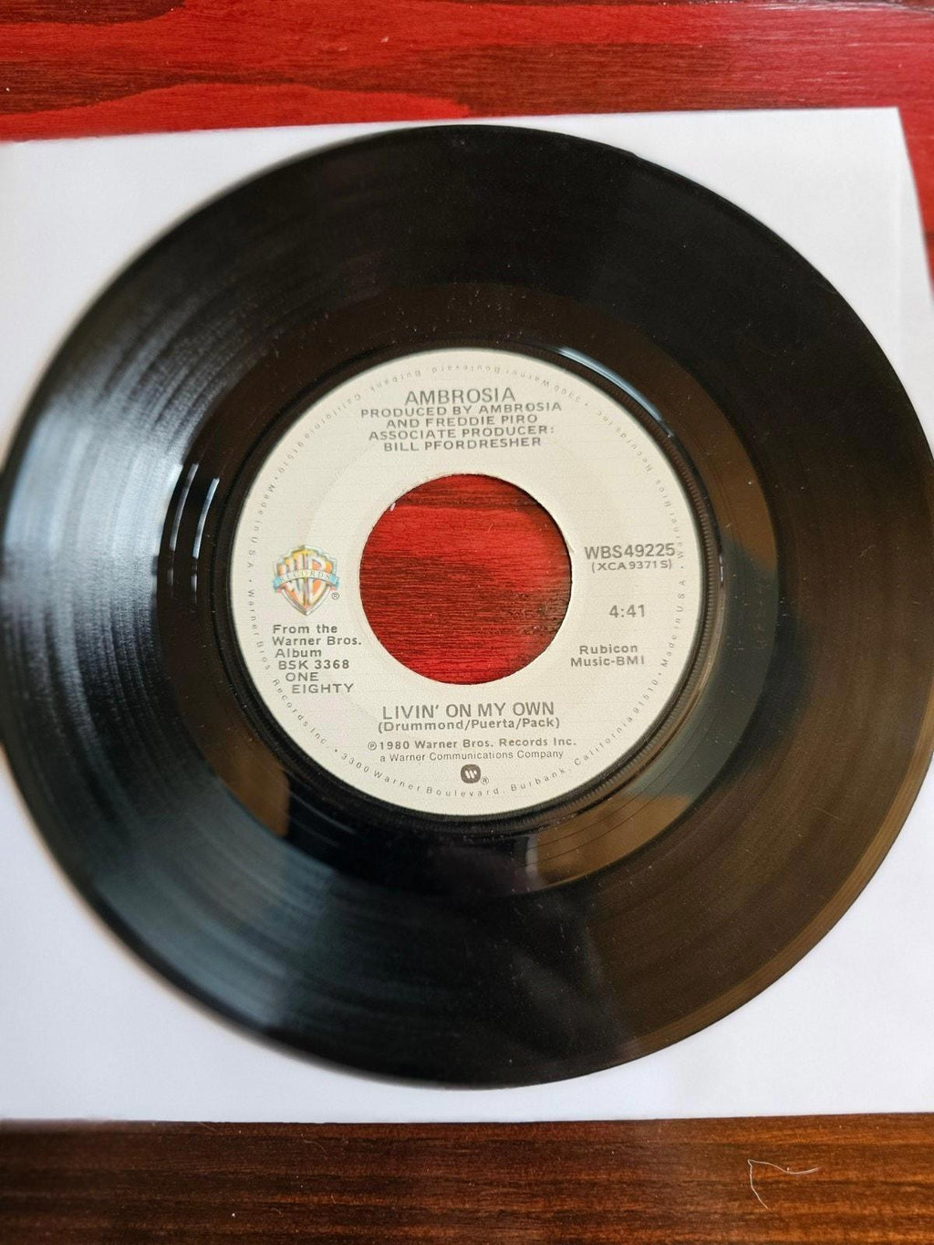 Rock 45 Ambrosia - Biggest Part Of Me / Livin' On My Own On Warner Bros Records