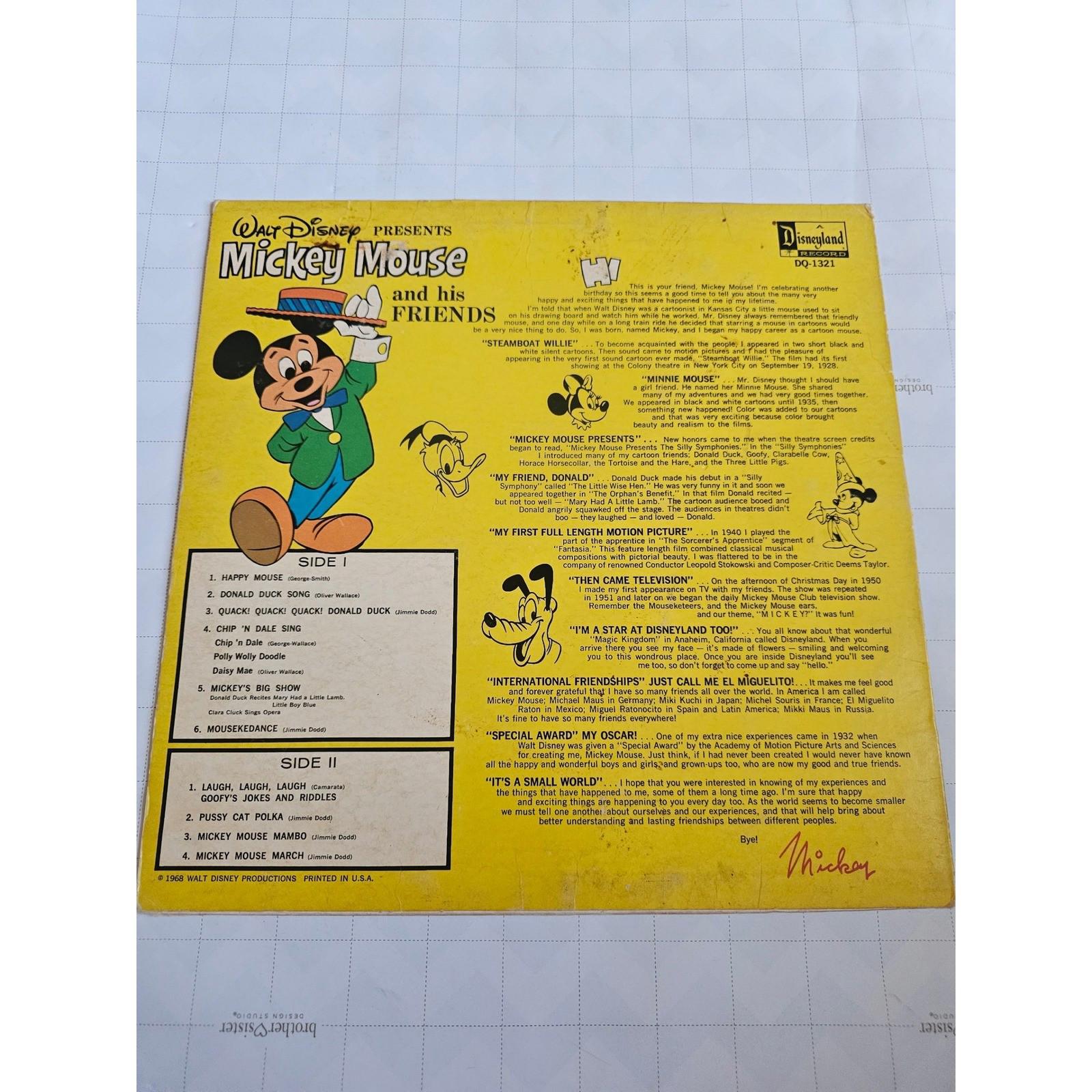 Vintage Walt Disney's Mickey Mouse and His Friends Disneyland Record LP 1968