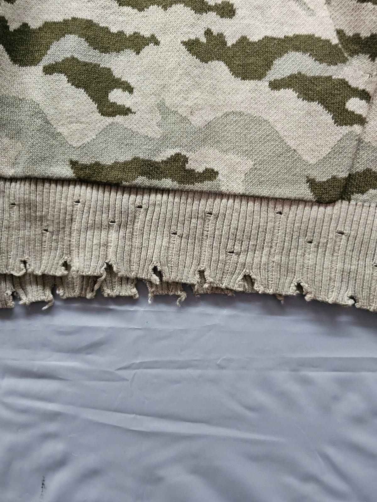 Fate Camo Distressed Knit Hoodie Sweater Medium Slouchy Grunge Boho Pullover