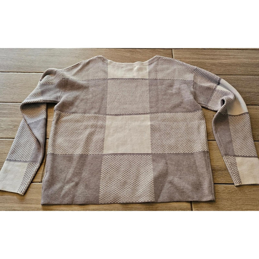Tahari Taupe Cream Checkered Block Sweater Women's Medium