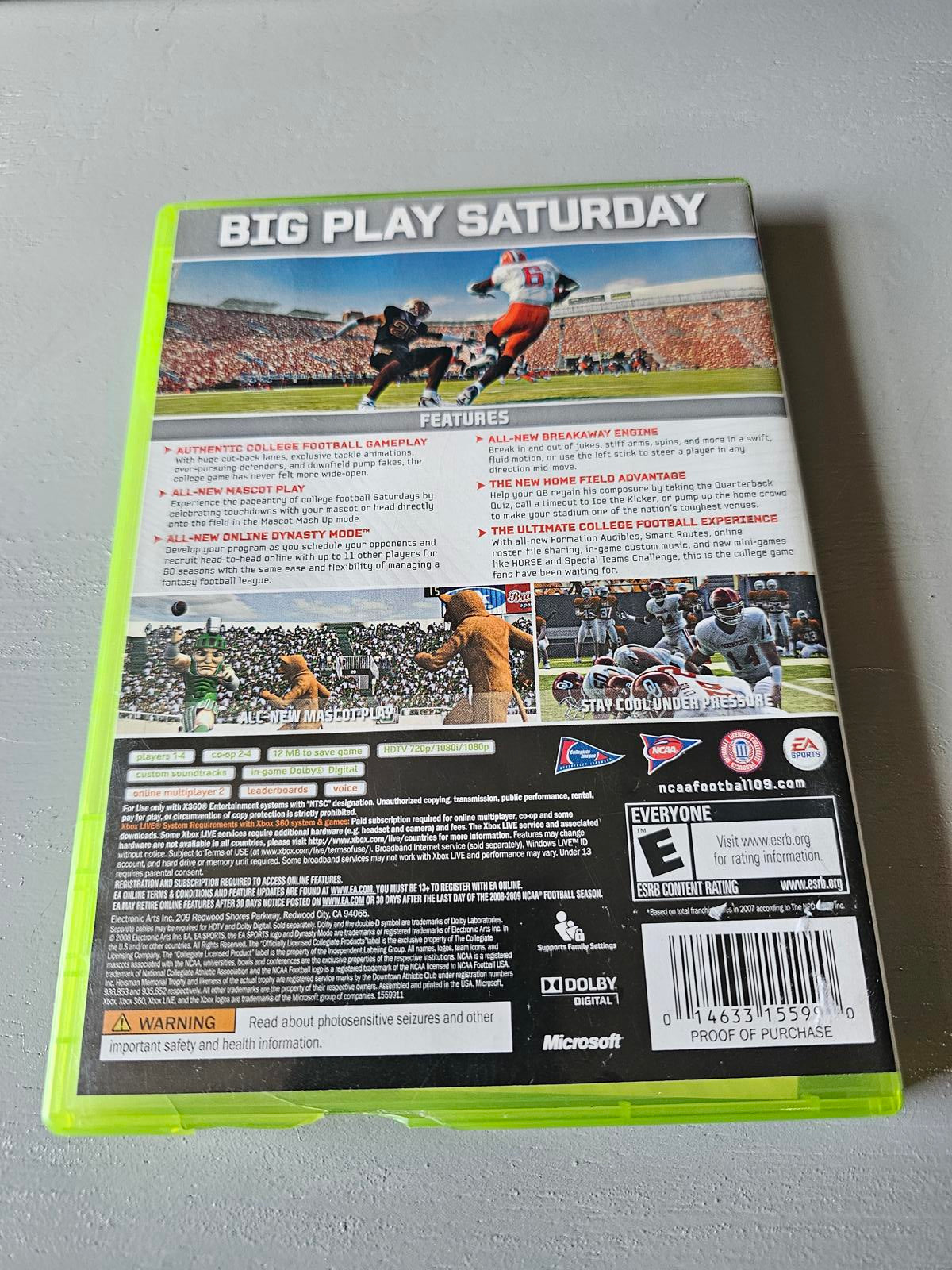 NCAA Football 09 (Microsoft Xbox 360, 2008) Complete w/ Manual Untested