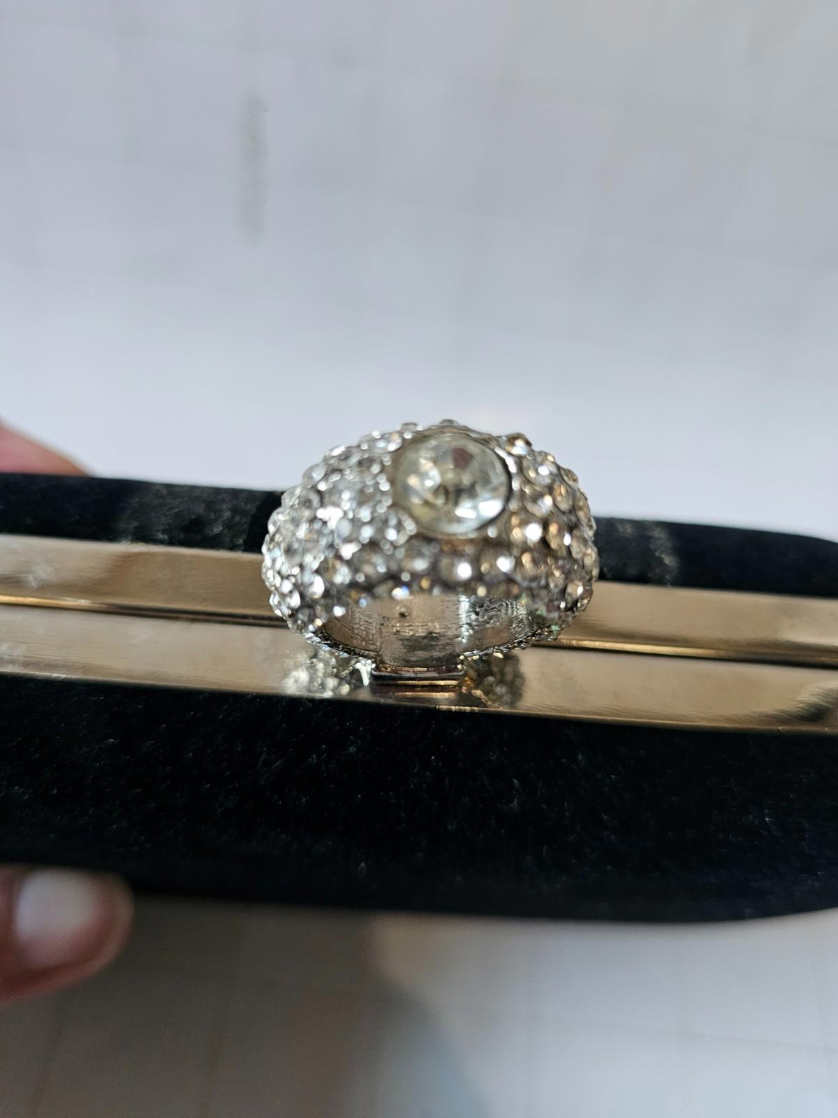 Sleek Black Velvet Clutch with Bling Ring