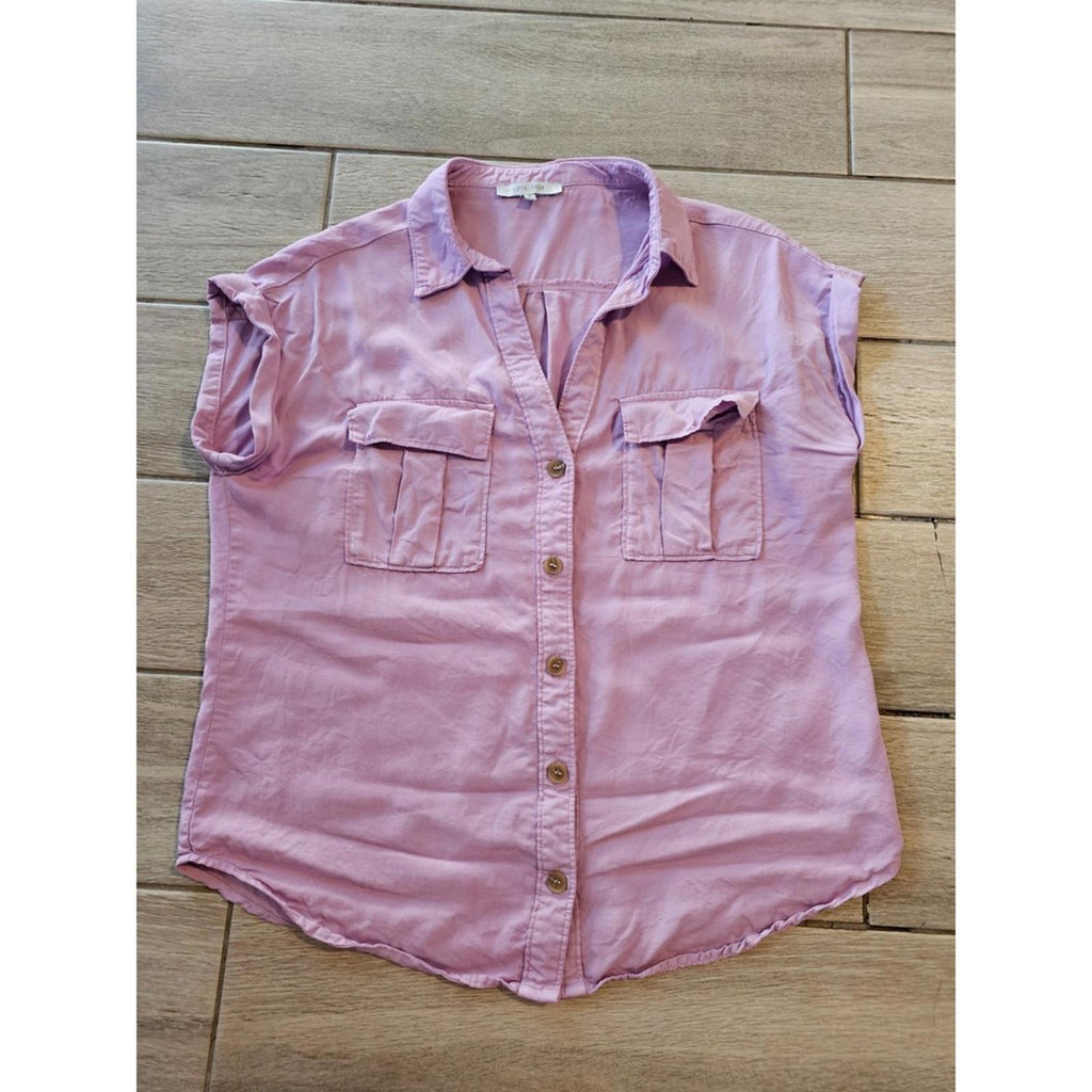 Love Tree Lavender Button Up Short Sleeve Blouse Women's S