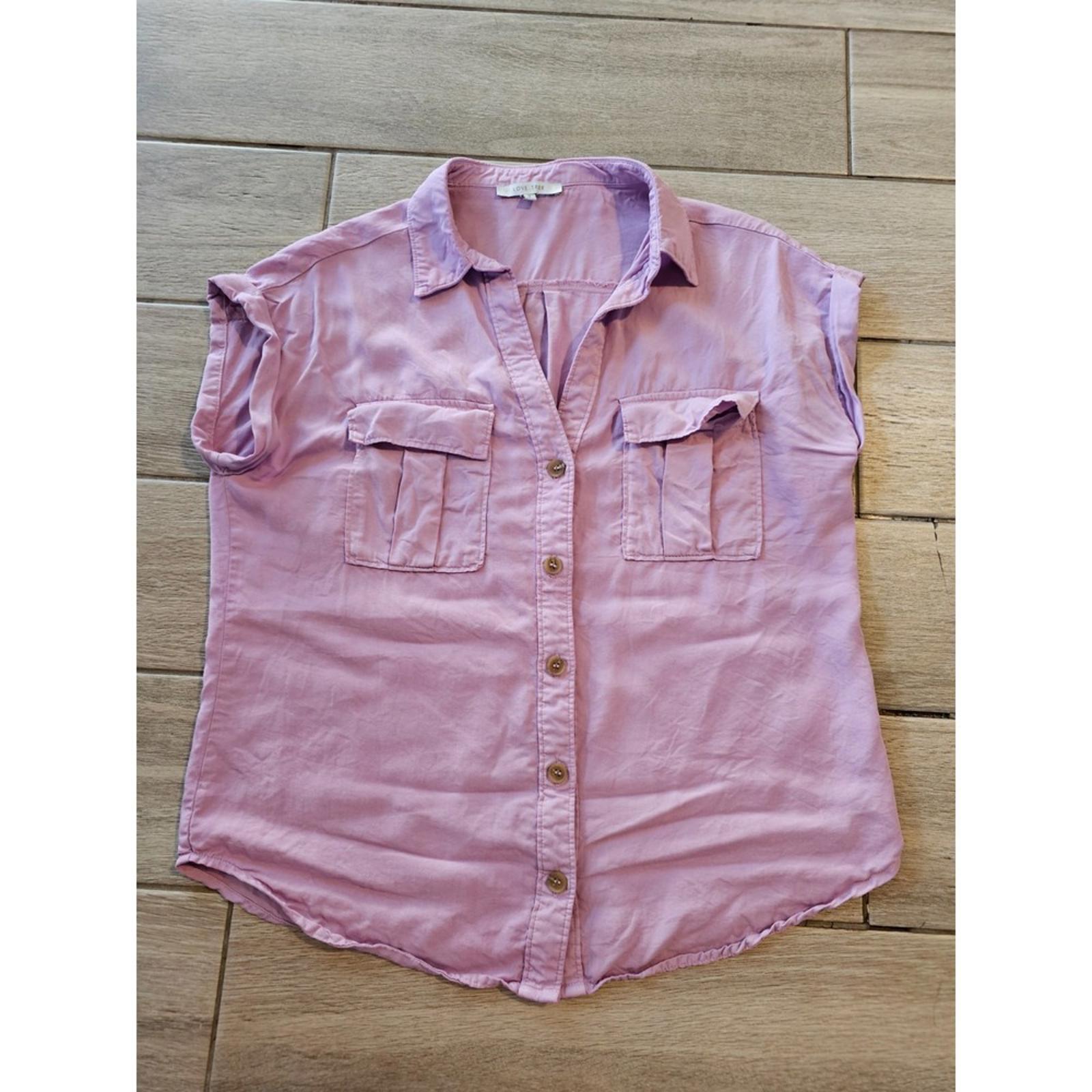 Love Tree Lavender Button Up Short Sleeve Blouse Women's S