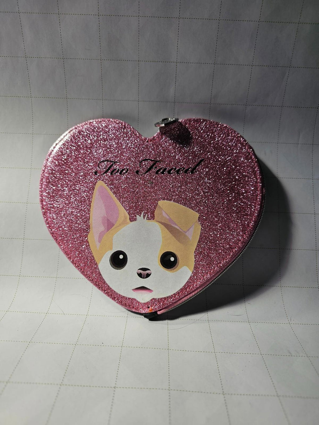 Too Faced Heart-Shaped Cosmetic Bag - Pink Sparkle & Cat Charm