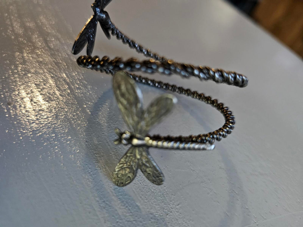 Vintage Inspired Dragonfly Wrap Bracelet Silver Tone Adjustable Boho Jewelry