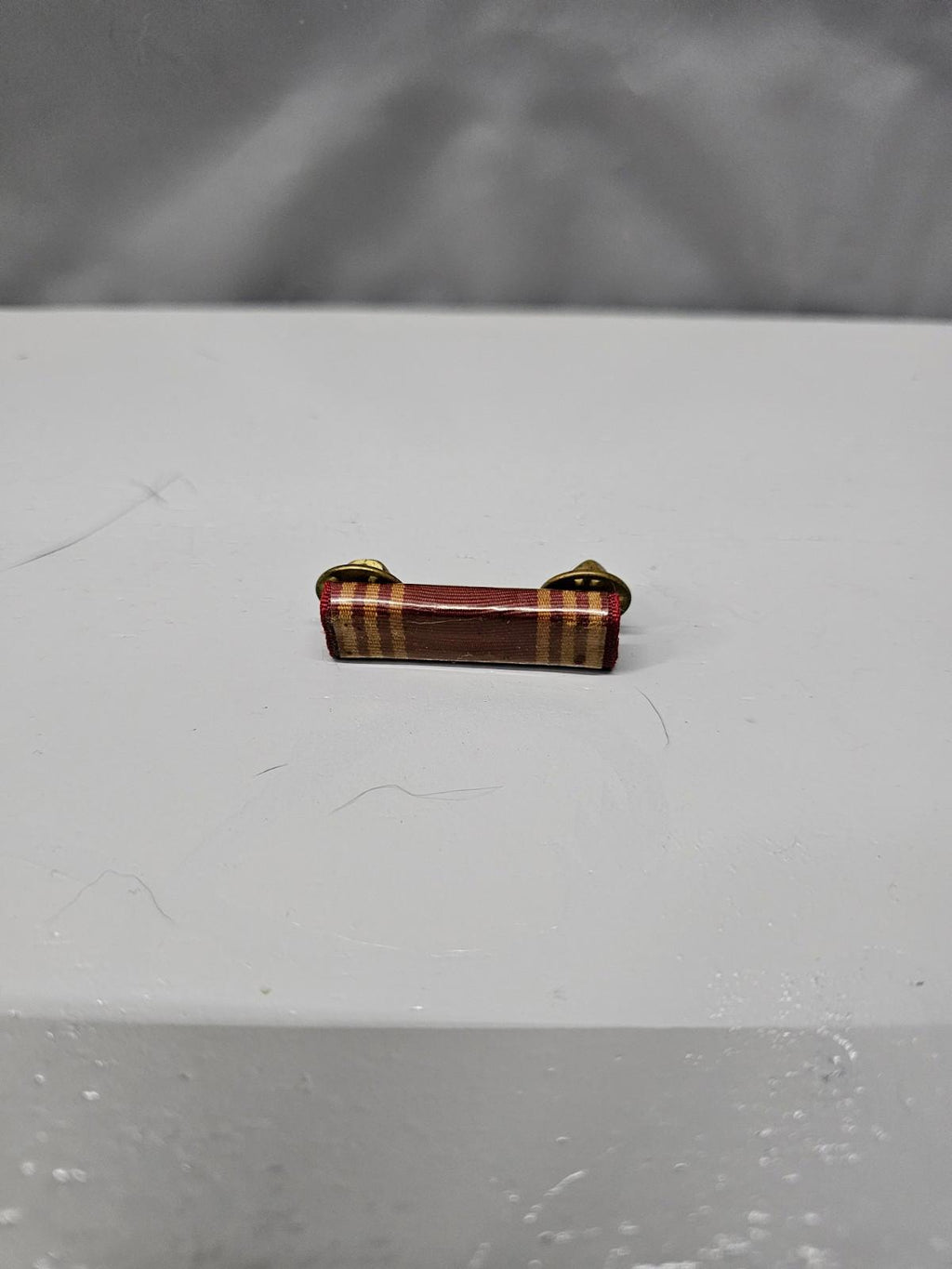 Vintage Military Ribbon Bar Pin Red with Gold Stripes Brass Backing