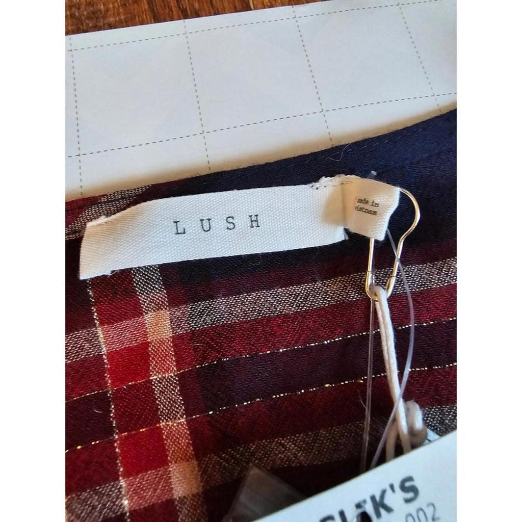 LUSH Women's Plaid Button Down Twist Front Shirt S NWT