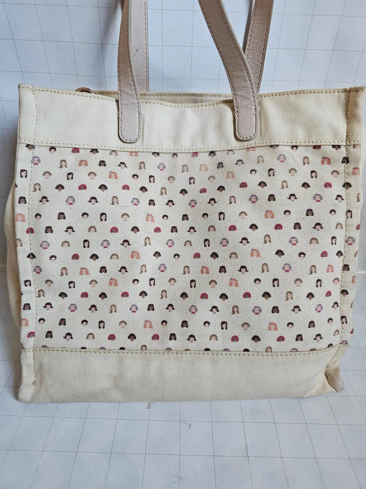 LC Lauren Conrad Canvas Tote Bag Faces Print Beige Cream Tan Purse Kohl’s