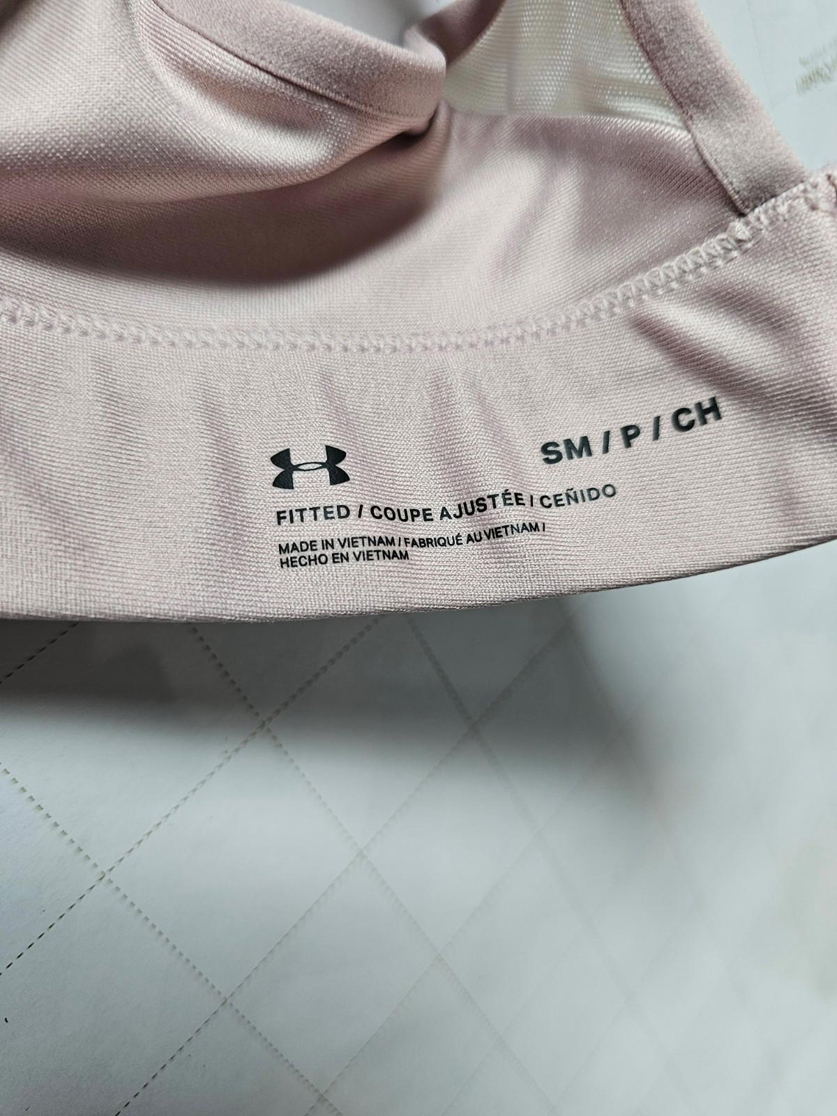 Under Armour Womens Sports Bra S Pink Crossback Logo Straps Mid Impact