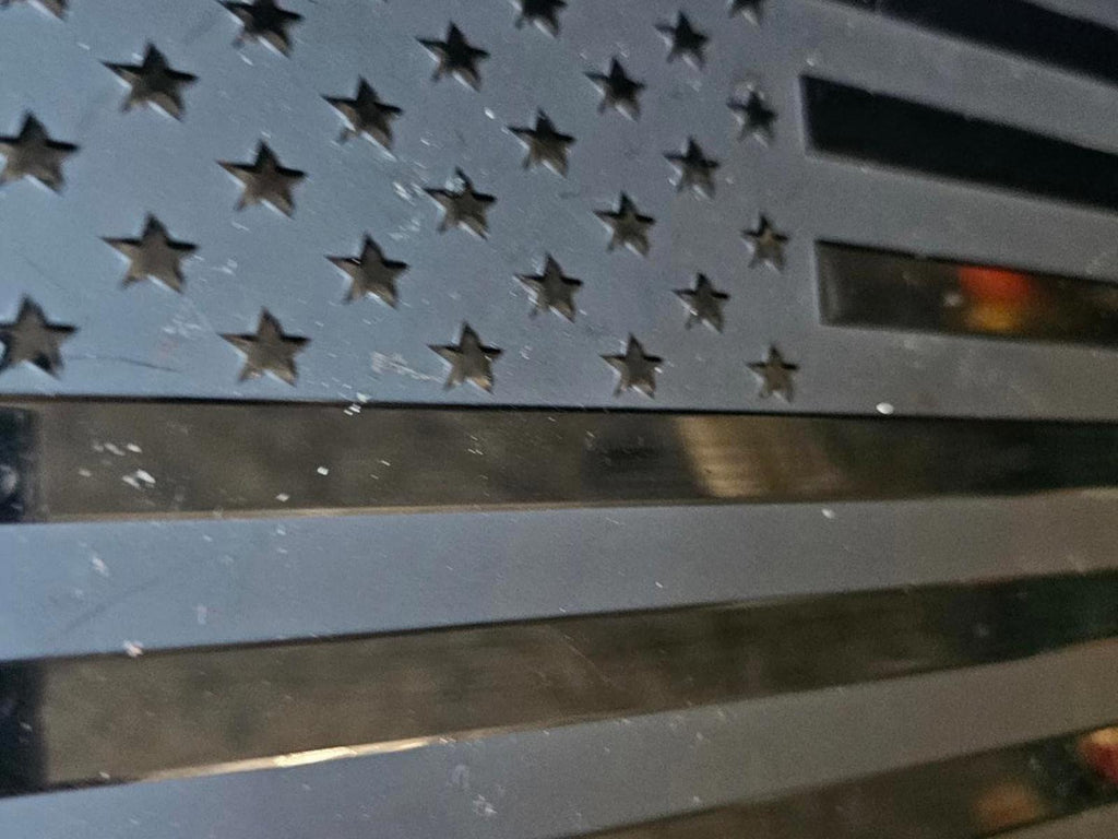 Black American Flag License Plate Aluminum Metal Glossy Finish Preowned