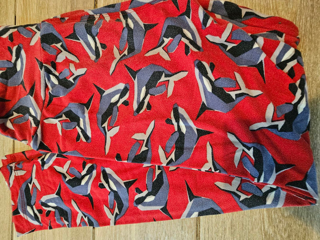 Lularoe OS Leggings Red Killer Whale Print Buttery Soft Orca Ocean Pattern
