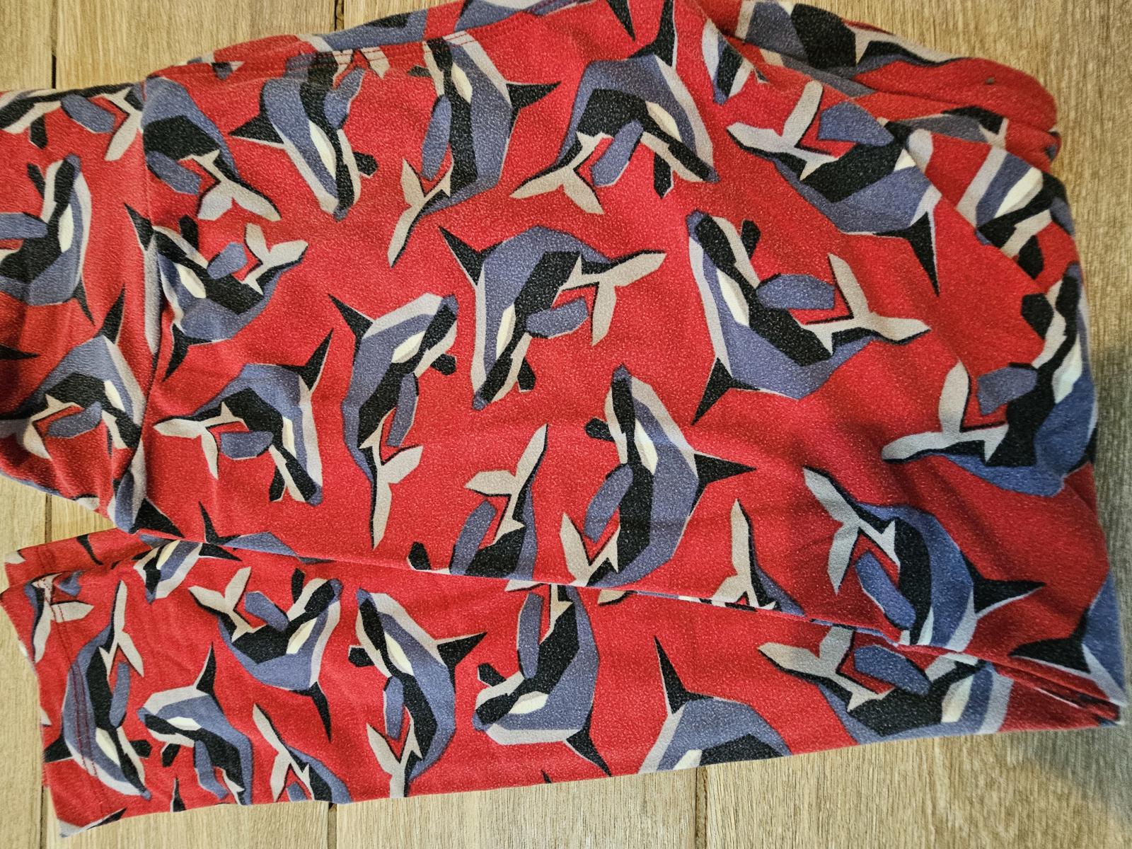 Lularoe OS Leggings Red Killer Whale Print Buttery Soft Orca Ocean Pattern