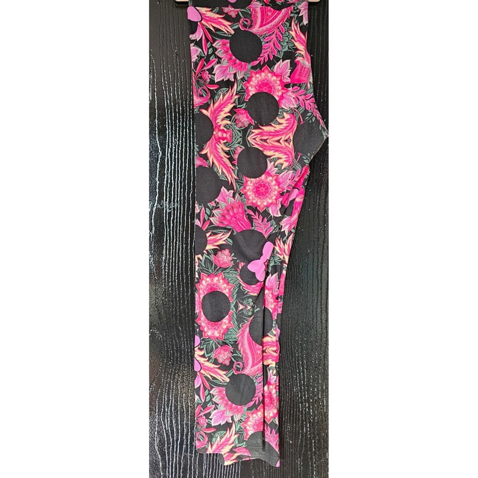LuLaRoe Disney Minnie Mouse Leggings Tall Curvy Black Pink Floral