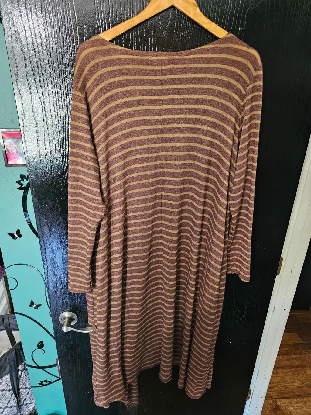 Lularoe Open Front Brown Striped Cardigan Long Size Large L
