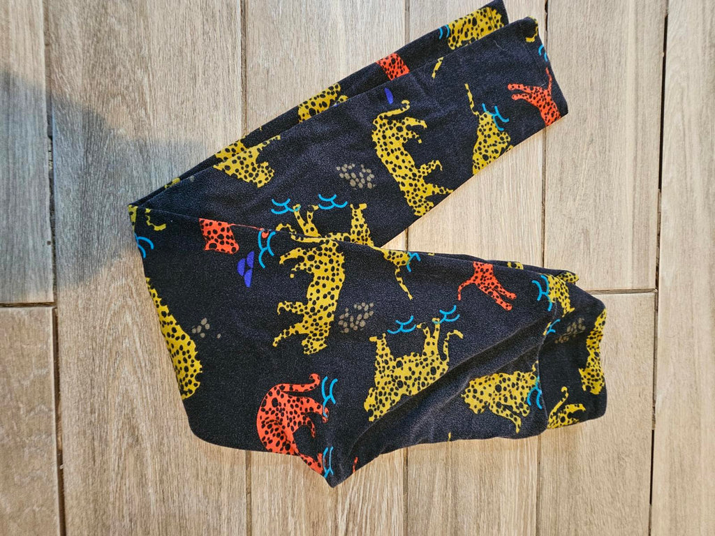Lularoe OS Leggings Black Multicolor Cheetah Print Buttery Soft Safari