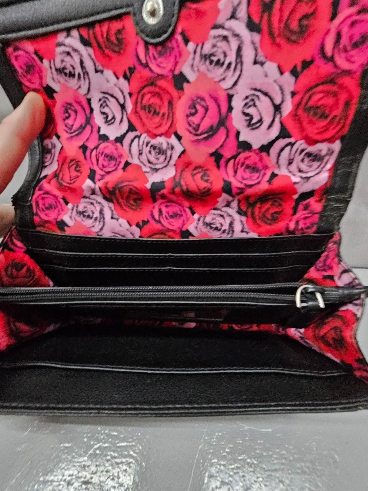 Vera Bradley Black Leather & Polka Dot Wallet – Rose Interior, Zip Pocket
