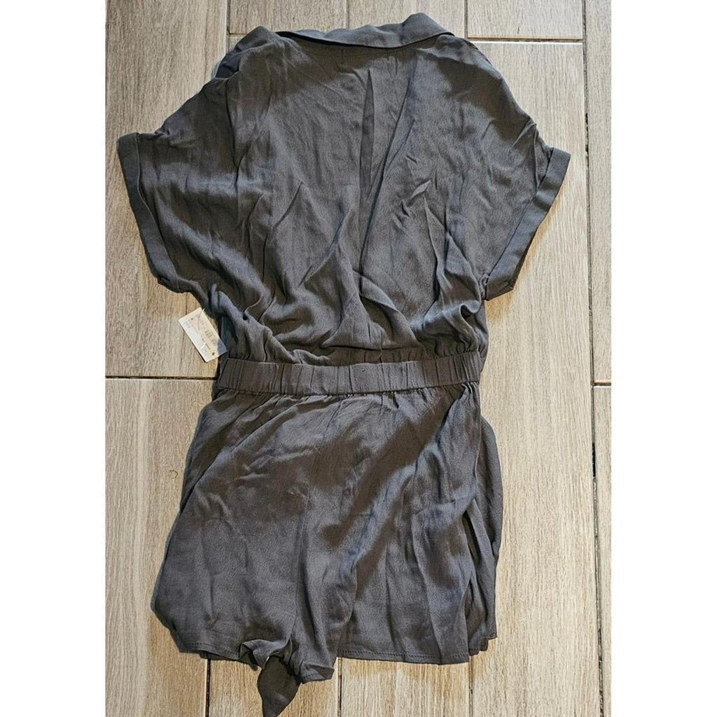 Mod On Trend Charcoal Gray Tie Waist Romper Women's M NWT